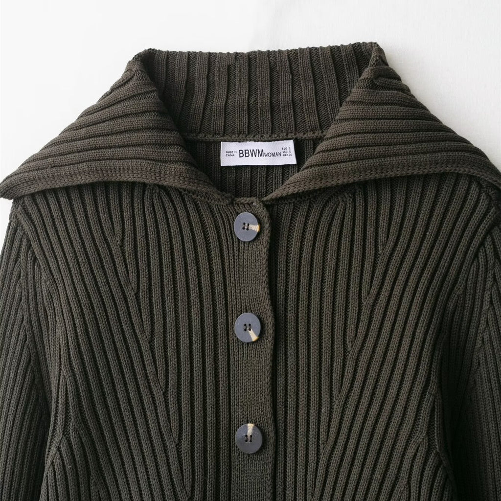 Fall 2025 New Arrival Rib-Knit Cardigan With Buttons