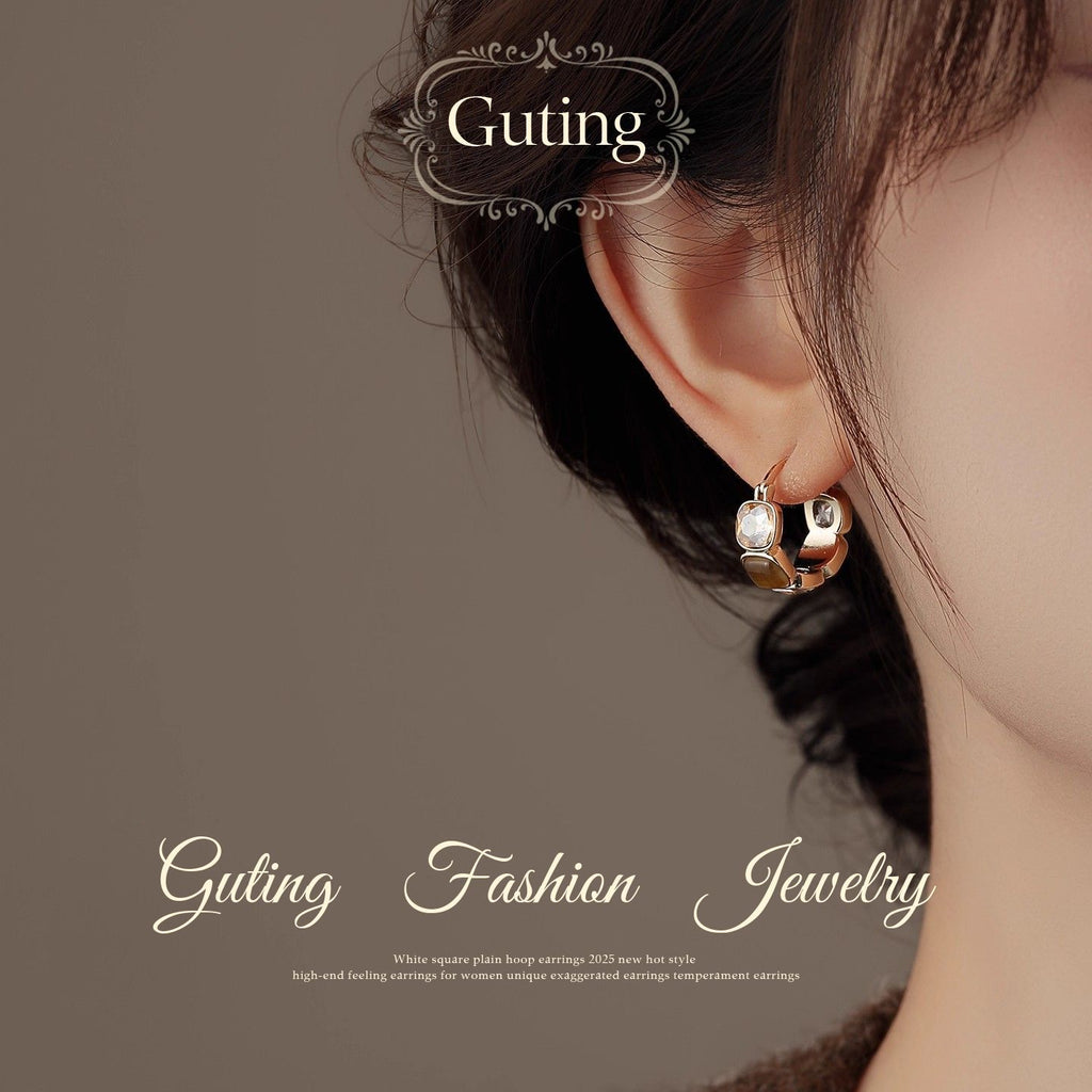2026 Hot Sale Maillard Square Zircon Mini Hoop Earrings, Elegant Premium Unique Design Fall Winter Ladies Earrings
