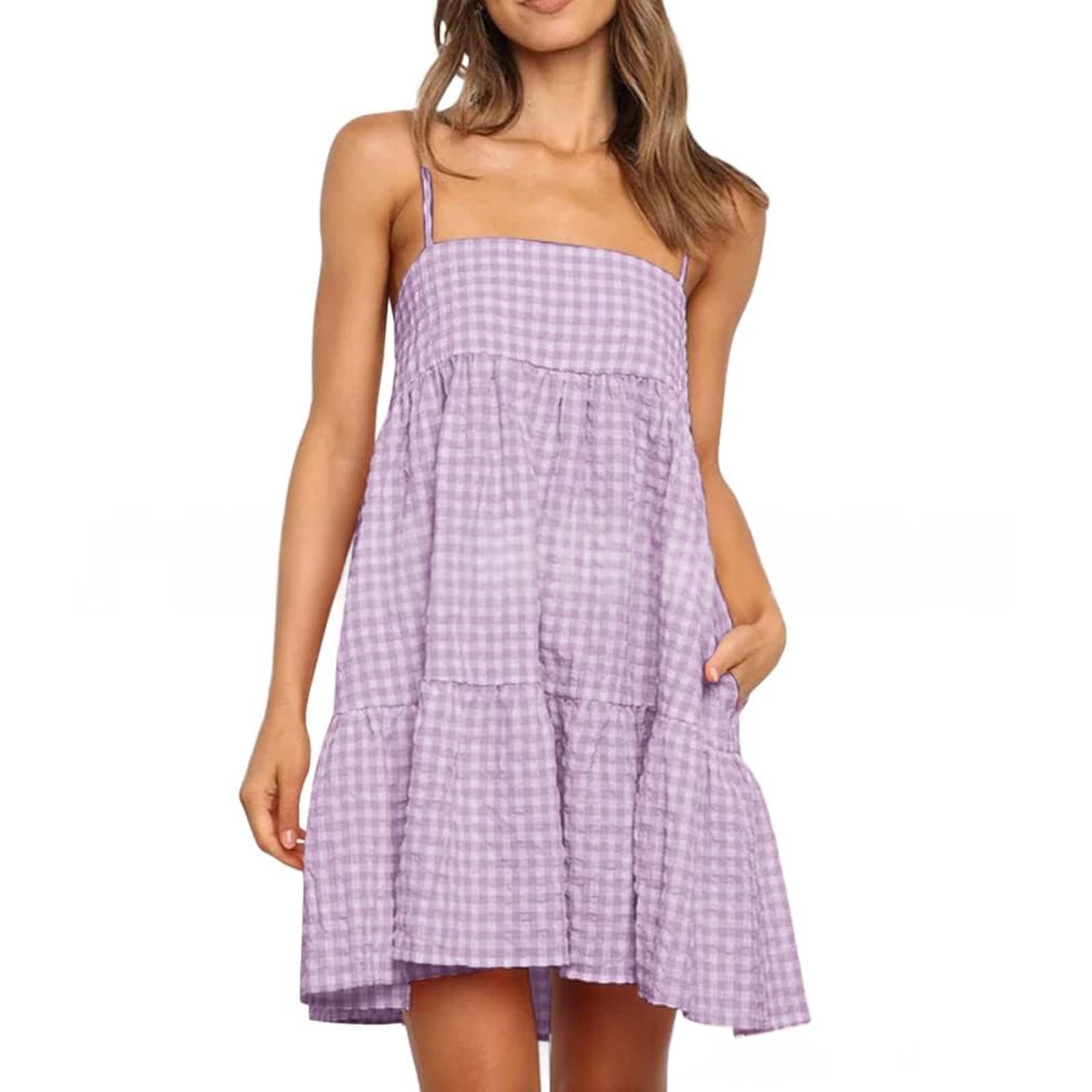 Casual Mini Dress With Shoulder Strap Ruffles And Side Pockets