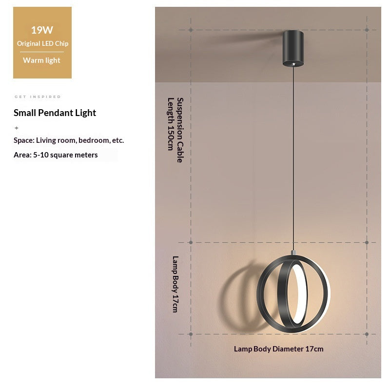 LED Bedside Mini Pendant Lamp Bedroom Single-head Ring-shaped Aluminum Pendant Light