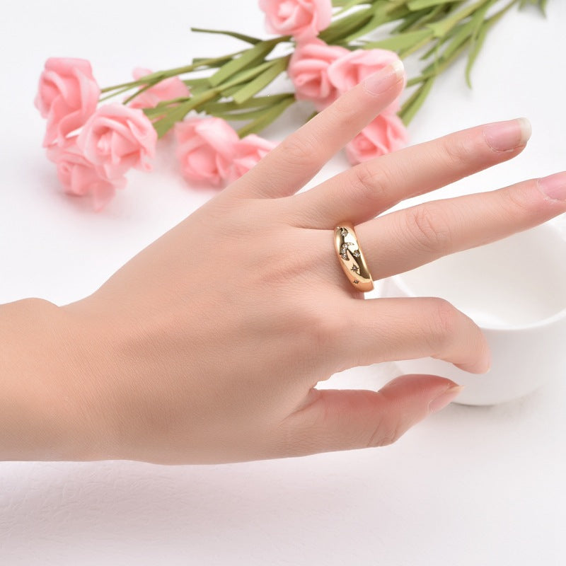 Stars And Moon Titanium Steel Ring For Women