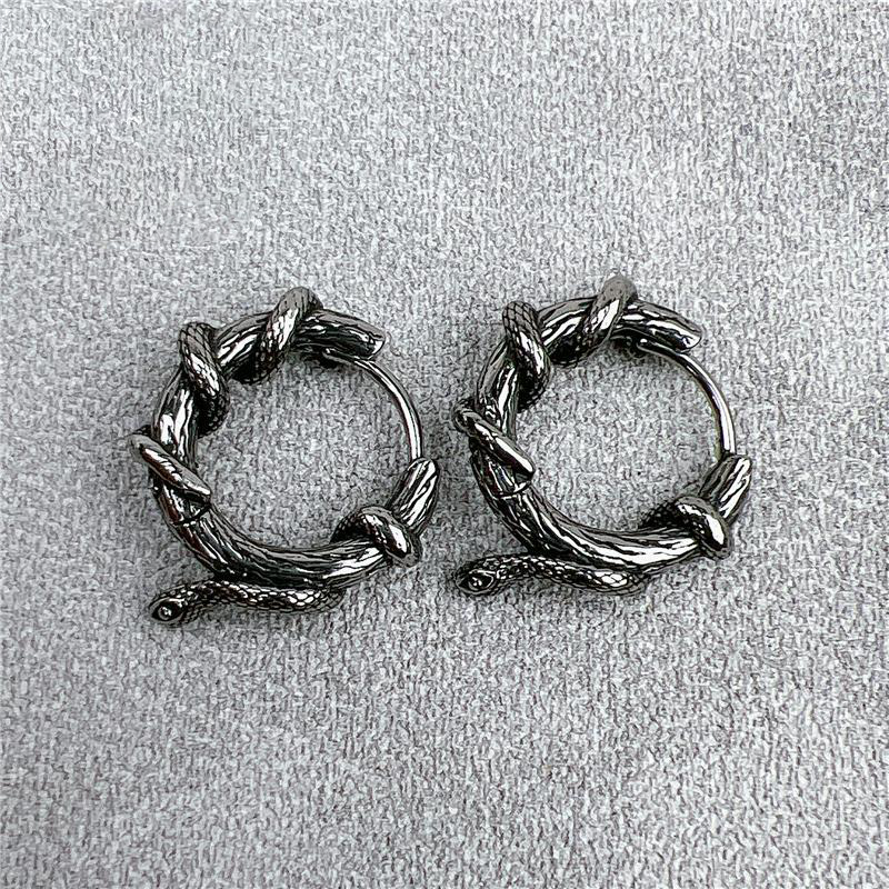 European American Retro Snake Titanium Steel Earrings, Stylish Men Hip Hop Punk Domineering Fashion Studs, Trendy Spirit Snake Ear Jewelry
