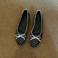 Horsehair Bow Polka Dot Hidden Wedge Kitten Heel 3cm, 2026 Trending, Horsehair Low Cut Almond Toe, All-Match