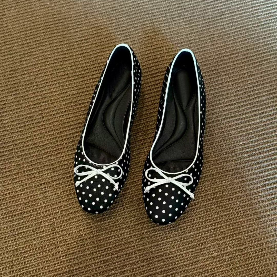 Horsehair Bow Polka Dot Hidden Wedge Kitten Heel 3cm, 2026 Trending, Horsehair Low Cut Almond Toe, All-Match