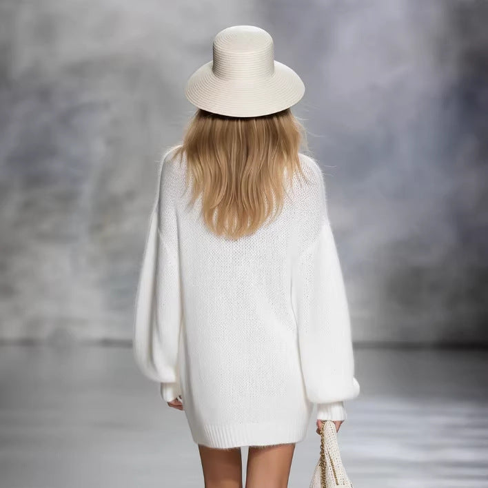 Casual And Elegant V-neck Solid-color Knit Mini Skirt