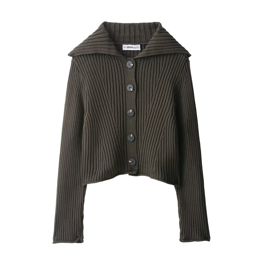Fall 2025 New Arrival Rib-Knit Cardigan With Buttons