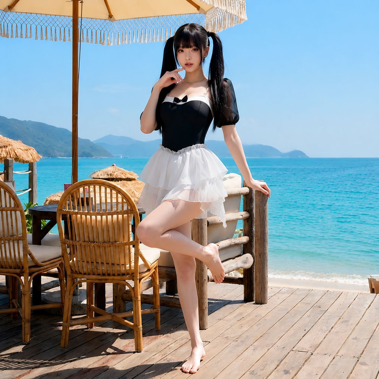 New French-style Color-block Patchwork Mesh Mini Skirt