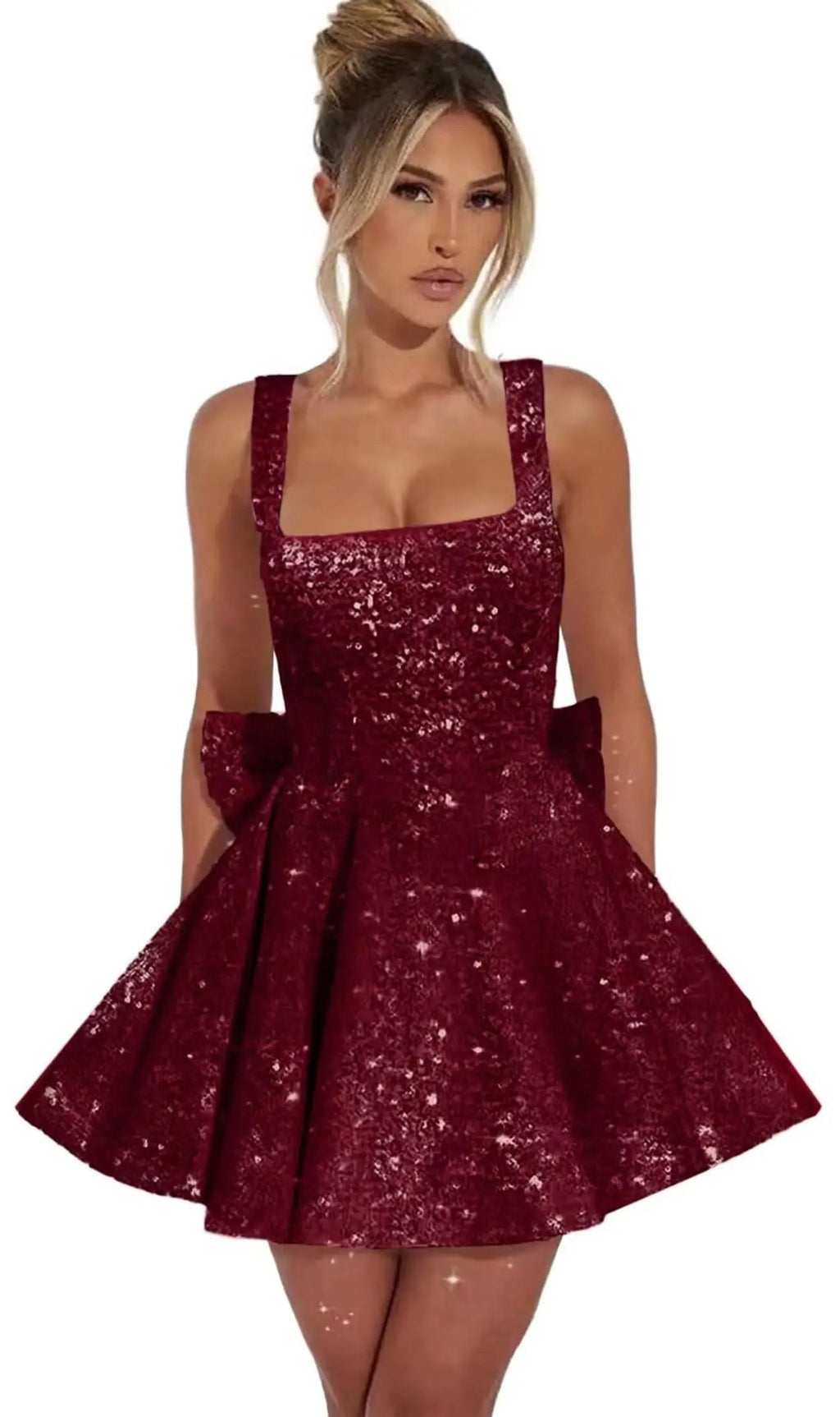 Strapless Sequined Mini Evening Dress With A Bow
