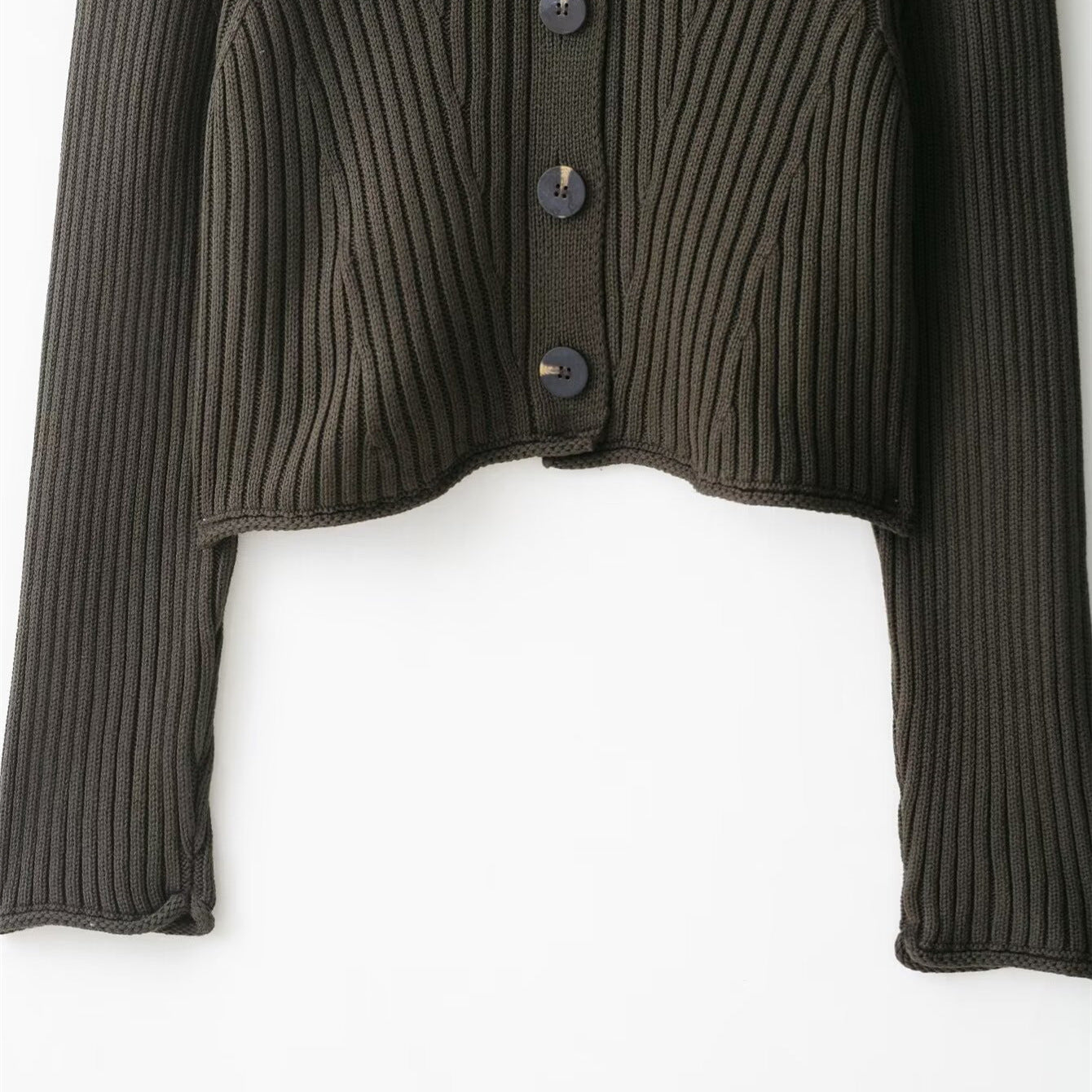 Fall 2025 New Arrival Rib-Knit Cardigan With Buttons